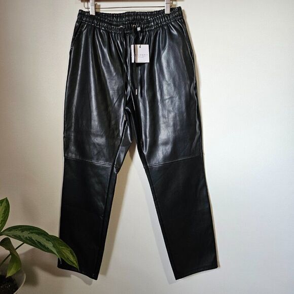 NWT LAUNDRY BY SHELLI SEGAL BLACK FAUX LEATHER TAPERED PANTS SZ M - Picture 1 of 16